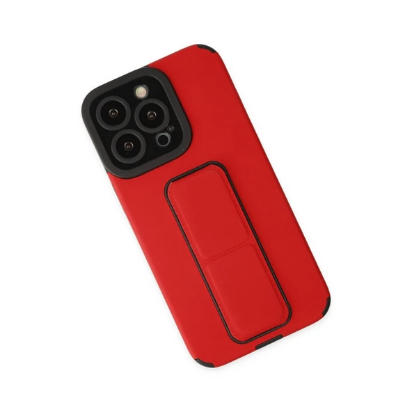 İphone 13 Mega Standlı Silikon - Kırmızı - Resim 2