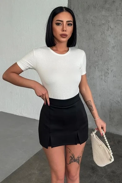 Rahat Şık Kısa Kollu Bisiklet Yaka Likralı Viskon Penye Body Ekru ürün görseli 1