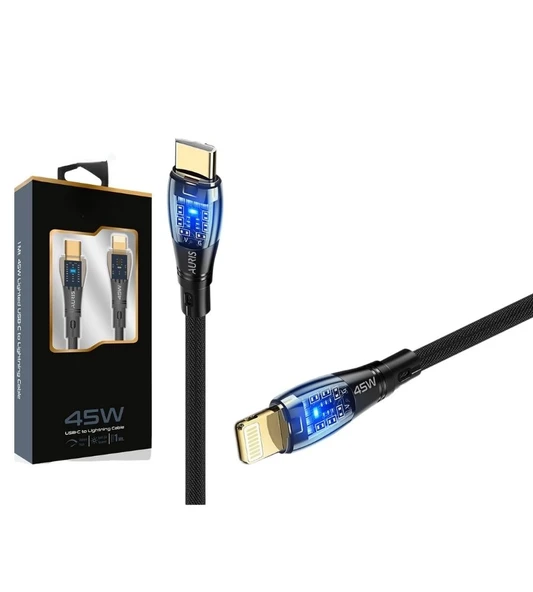 45W Işıklı Şeffaf Kablo Hızlı Şarj, Dayanıklı Tasarım, İphone İpad ürün görseli 1