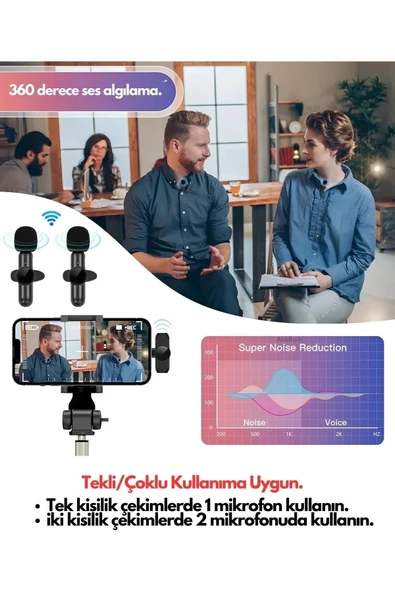 Çiftli Yaka Mikrofon Seti Telefon Vlog Yayın - Resim 5