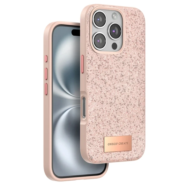 Onegif İphone 16 Bright Simli Kapak - Pembe ürün görseli 1