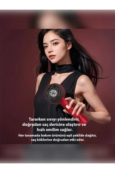Şarjlı Titreşimli Saç Masaj Tarağı Bakım Yağı Hazneli Fırça ürün görseli 1