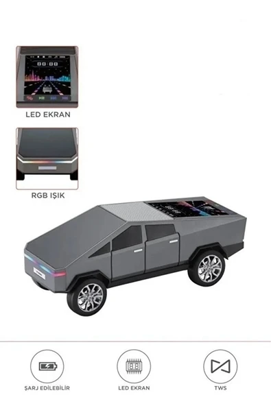 D68 Cyber Model Araba Tasarımlı Hoparlör 15W Güçlü Ses Rgb Led /Tws/Usb Gri ürün görseli 1
