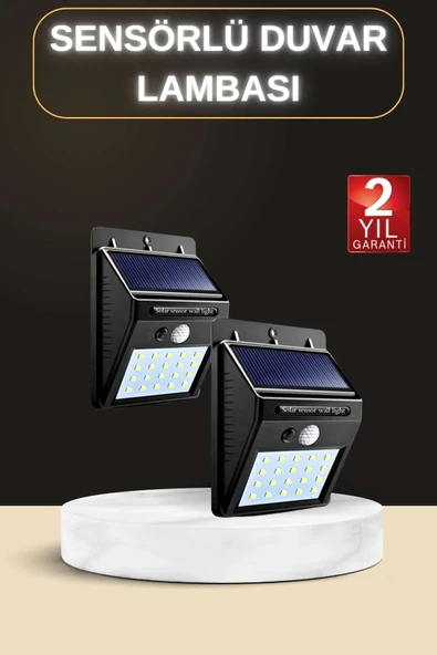 Bahçe Aydınlatma Sensörlü Güneş Enerjili Duvar Lambası 40 Led Işık ürün görseli 1