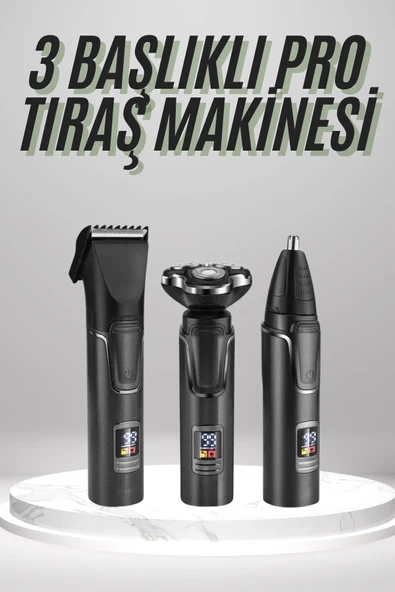 Dijital Göstergeli 3 Başlıklı Tıraş Makinesi Islak Kuru Öncesi Günlük ürün görseli 1