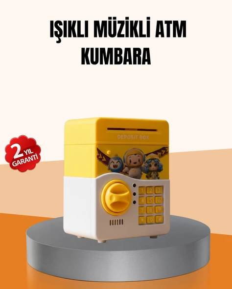 Atm Tasarımlı Sarı Işıklı Sesli Elektronik Kumbara ürün görseli 1