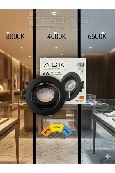 ACK Led Spot Downlİght 6W Siyah Çerçeve CCT IP20 AD01-00691 ürün görseli 1