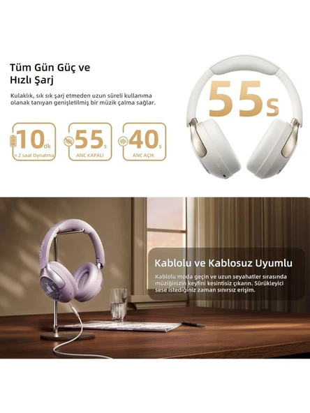 QCY H3 Pro ANC Mor Kulak Üstü Bluetooth Kulaklık - Resim 3