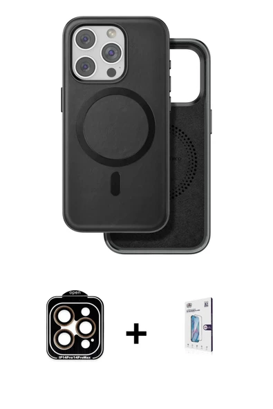 MARSİLYAN™- iPhone 15 Pro Max Kılıf Pusula Işık Koleksiyonu - Siyah Bilvis 0.18mm Plus Cam Ekran Koruyucu + PVD Metal Ka ürün görseli 1