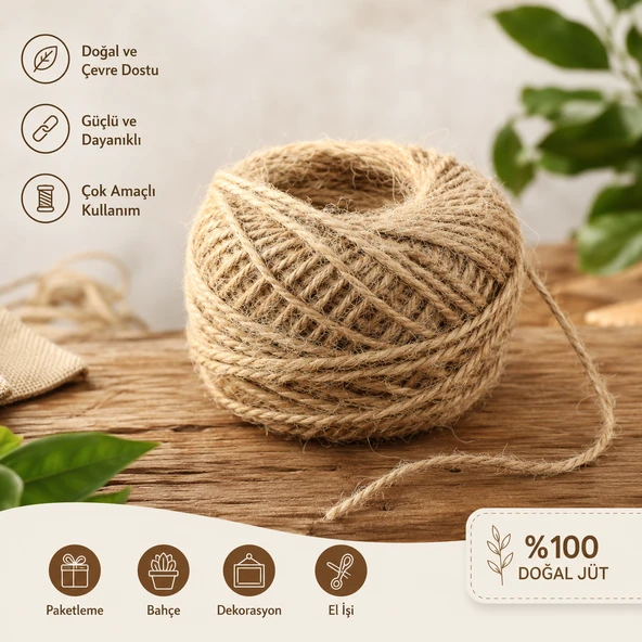 %100 Doğal Jüt İp 10 ADET 850 metre – Jüt Sicim, Kendir İp Görünümlü Dekoratif Halat – Makrome, Bahçe, Hobi ve Hediye Paketleme ürün görseli 1