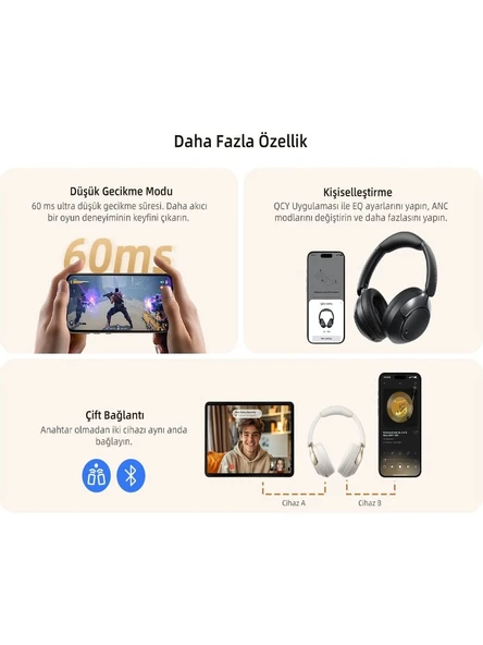 QCY H3 Pro ANC Mor Kulak Üstü Bluetooth Kulaklık - Resim 5