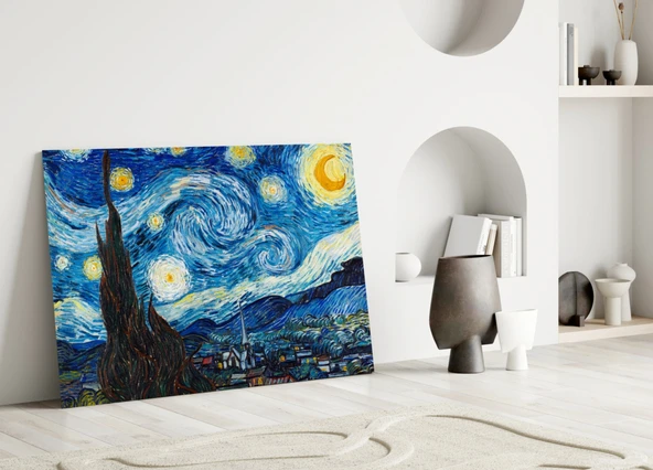 Van Gogh Yıldızlı Gece Cam Tablo - Resim 3