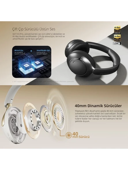 QCY H3 Pro ANC Mor Kulak Üstü Bluetooth Kulaklık - Resim 4