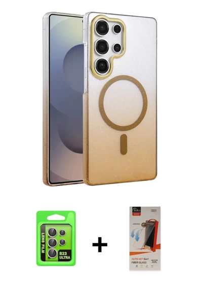 MARSİLYAN™- Galaxy S23 Ultra Kılıf Ahenk Doku Özel Seri - Siyah AutoKit 5in1 Fiber Hayalet Cam Ekran Koruyucu + Raze Met ürün görseli 1