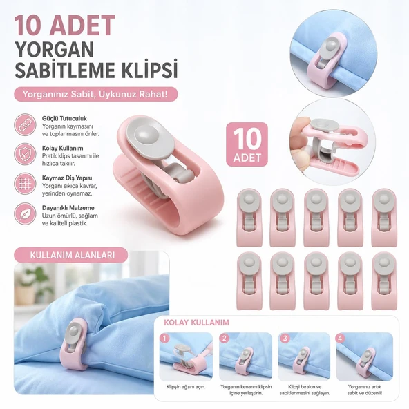 3B Trend 10 Adet Yorgan Sabitleme Klipsi Nevresim Yorgan Kaydırmaz Battaniye Çarşaf Sabitleyici ürün görseli 1