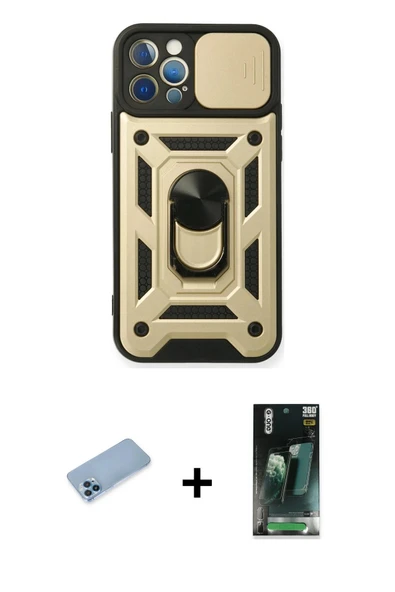MARSİLYAN™- iPhone 12 Pro Kılıf Ahenk Klasik - Siyah 360 Mat Full Body Arka Koruyucu + Shine Kamera Lens Koruma Cam - MI ürün görseli 1