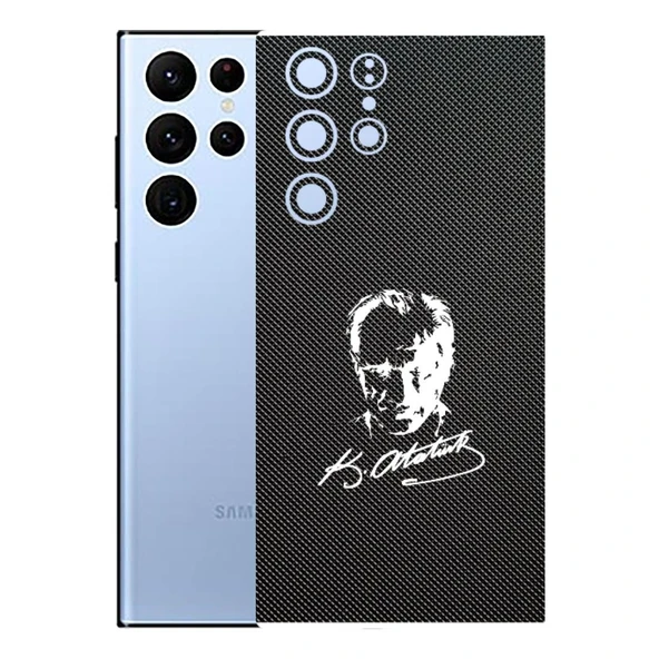 Samsung Galaxy S22 Ultra ile Uyumlu Bumper Serisi Premium Arka Kapak Kaplama(Kenarlar Yoktur!)  Atatürk İmzalı Siyah ürün görseli 1