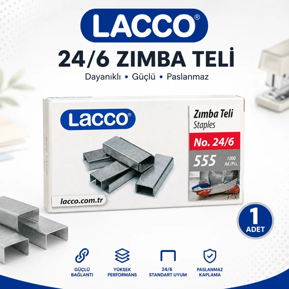 Lacco 24/6 Zımba Teli 1000 Adet Güçlü Dayanıklı Paslanmaz Standart Zımba Teli 1 Kutu ürün görseli 1