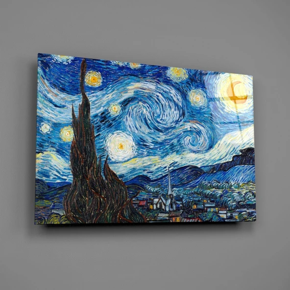 Van Gogh Yıldızlı Gece Cam Tablo - Resim 2