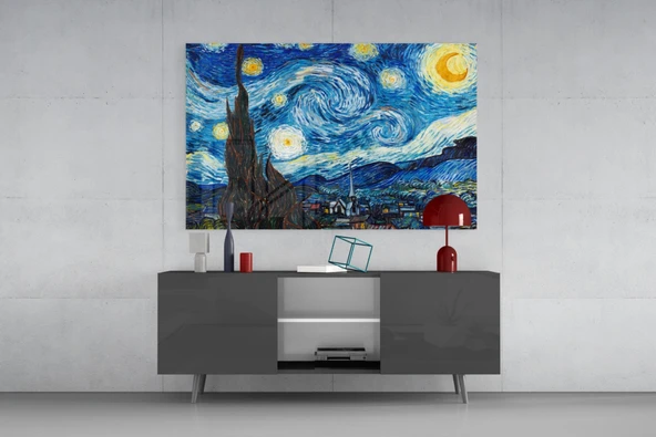 Van Gogh Yıldızlı Gece Cam Tablo - Resim 8
