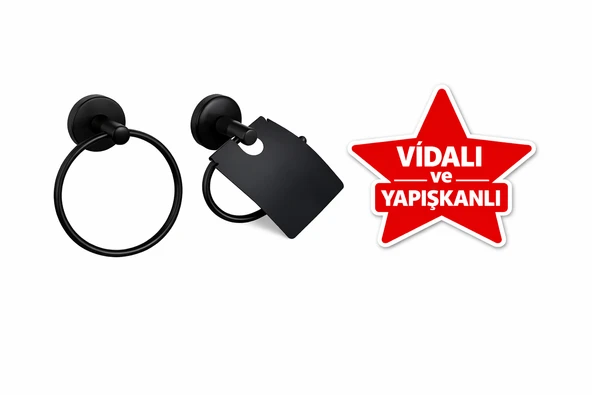 YAPIŞKANLI VE VİDALI SİYAH BANYO SETİ 2'Lİ ürün görseli 1