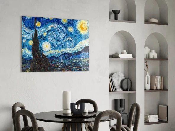 Van Gogh Yıldızlı Gece Cam Tablo - Resim 5