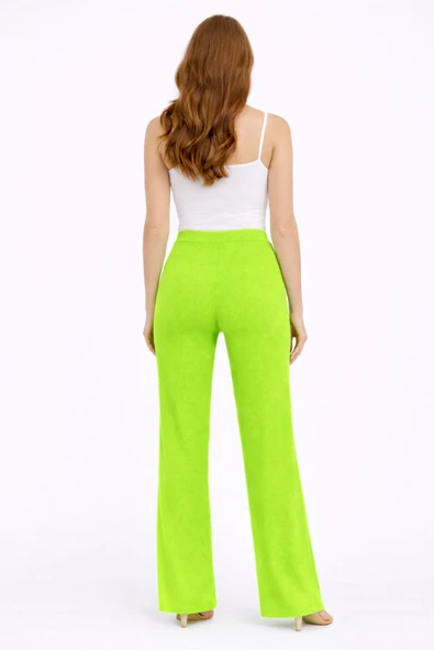 Beli Lastikli Bol Paça Polyester Pantolon - Yeşil - Resim 2