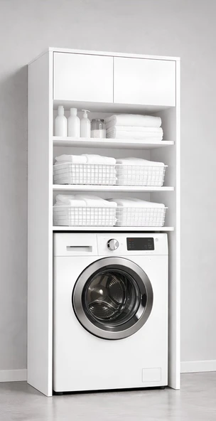 Lavin Beyaz Çamaşır Makinesi Üstü Dolap Çok Amaçlı Banyo Dolabı Raflı ürün görseli 1