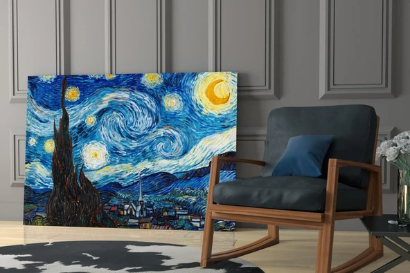 Van Gogh Yıldızlı Gece Cam Tablo - Resim 6