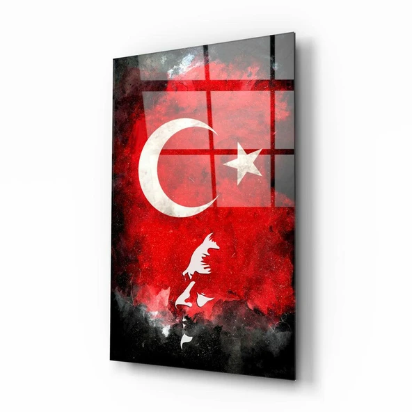 Atatürk Silüeti ve Türk Bayrağı Cam Tablo ürün görseli 1