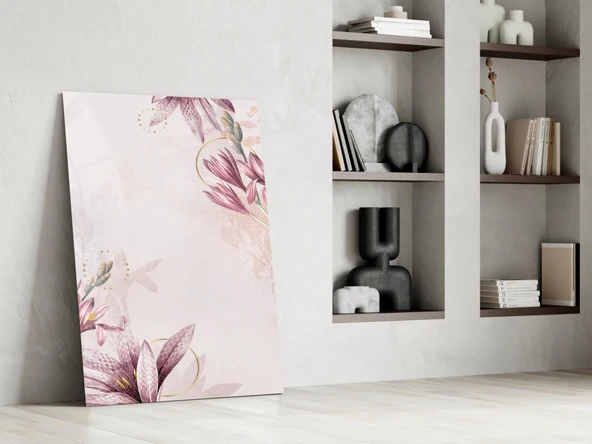 Pembe Çiçek Deseni Cam Tablo - Resim 6