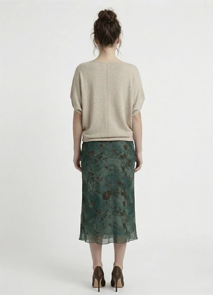 Kadın Basic Relaxed Keten Bluz - Bej - Resim 6