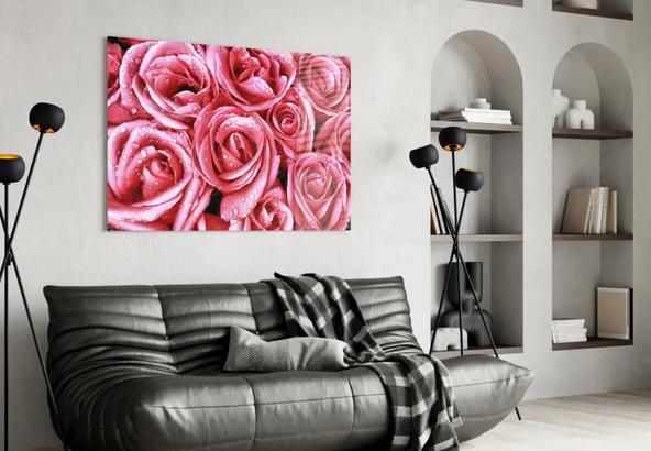 Pembe Gül Cam Tablo - Resim 4