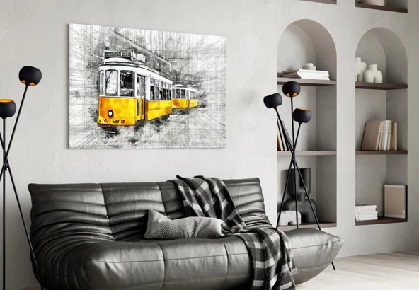 Sarı Tramvay Basel Cam Tablo - Resim 4