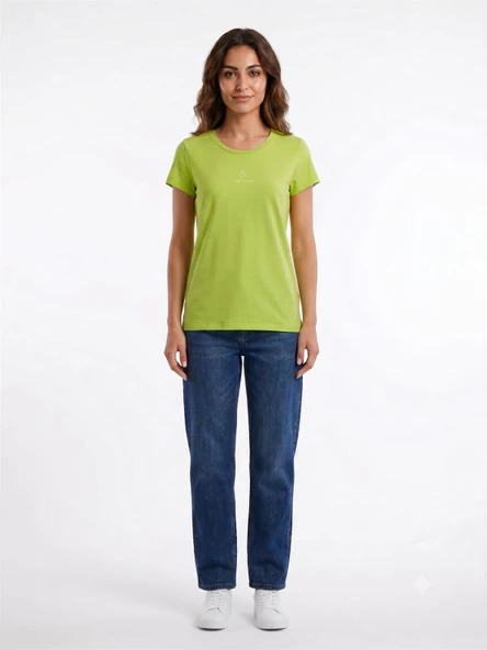 Kadın Basic & Baskılı Yuvarlak Yaka T-Shirt - Yeşil ürün görseli 1