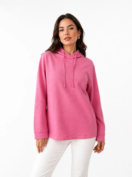 Kadın Kapüşonlu Sweatshirt - Rahat ve Şık - Pembe ürün görseli 1