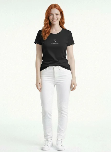 Kadın Basic & Baskılı Yuvarlak Yaka T-Shirt - Siyah ürün görseli 1