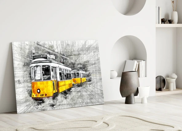 Sarı Tramvay Basel Cam Tablo - Resim 3