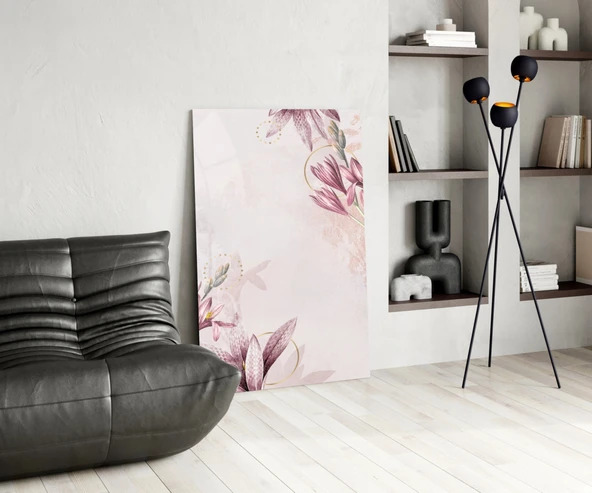 Pembe Çiçek Deseni Cam Tablo - Resim 5