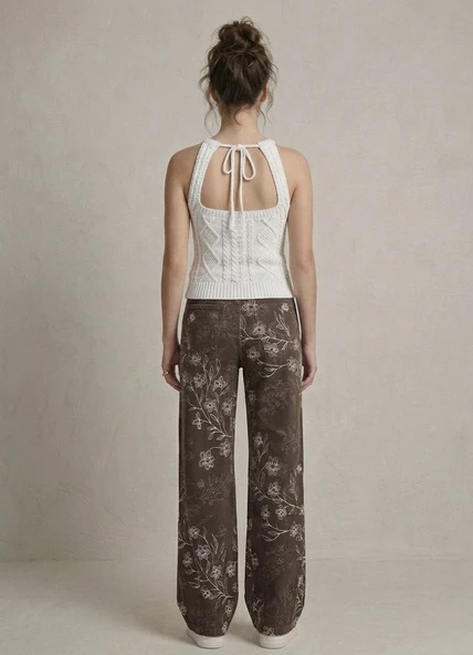 Kadın Triko Örme Halter Yaka Crop Bluz - Beyaz - Resim 3