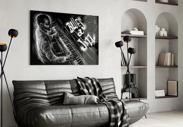 Caz Blues Müziği Cam Tablo - Resim 4