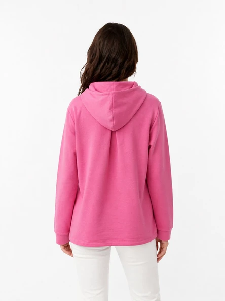 Kadın Kapüşonlu Sweatshirt - Rahat ve Şık - Pembe - Resim 2