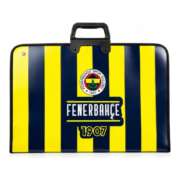 Fenerbahçe Lisanslı Çubuklu Amblem Baskılı Proje Çantası - Askılı Fermuarlı Resim Çantası 35X50 cm ürün görseli 1