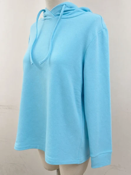 Kadın Kapüşonlu Sweatshirt - Rahat ve Şık - Mavi - Resim 3