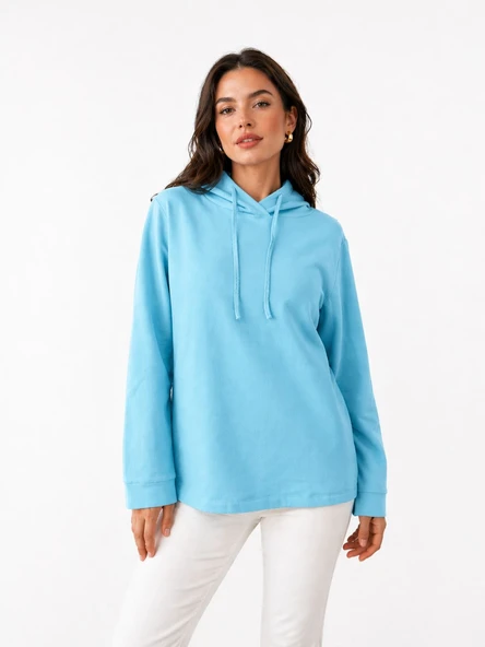 Kadın Kapüşonlu Sweatshirt - Rahat ve Şık - Mavi ürün görseli 1