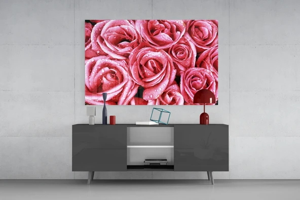Pembe Gül Cam Tablo - Resim 8