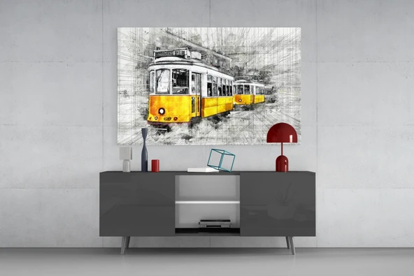 Sarı Tramvay Basel Cam Tablo - Resim 8