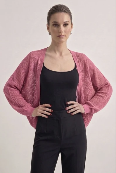 Premium Ajurlu İnce Triko Bolero Hırka - Pembe ürün görseli 1