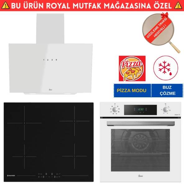 Hoover Milano  Elektrikli Vitroseramik  Beyaz Ankastre Set (HO3158W+ HH64CCB siyah + HDG6C1GWTK) ürün görseli 1
