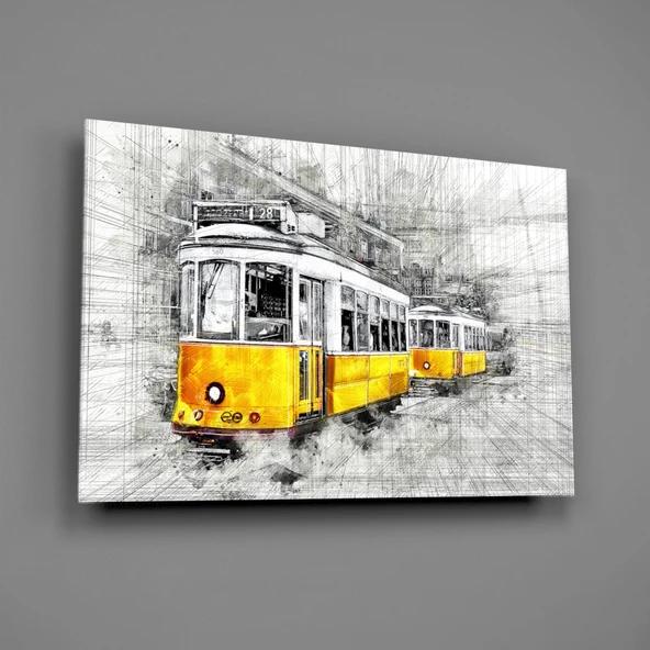 Sarı Tramvay Basel Cam Tablo - Resim 2